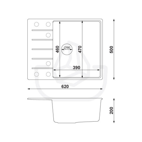 Einbecken Granitspüle mit Abtropffläche Ametyst 620-50 High Level
