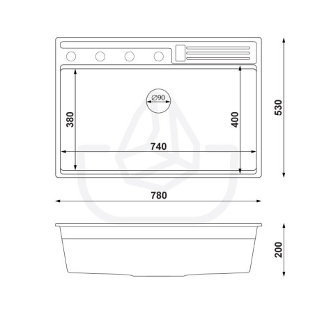 Multifunktional Einbecken Granitspüle ohne Abtropffläche Rubin 80 Clean Zone Two Levels - mit Platz für Zubehör