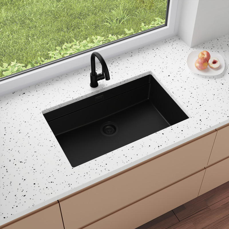 Multifunktional Einbecken Granit-Unterbauspüle ohne Abtropffläche Coral 80 Low Level