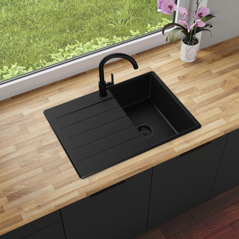 Einbecken Granitspüle mit Abtropffläche Ametyst 700-40 High Level