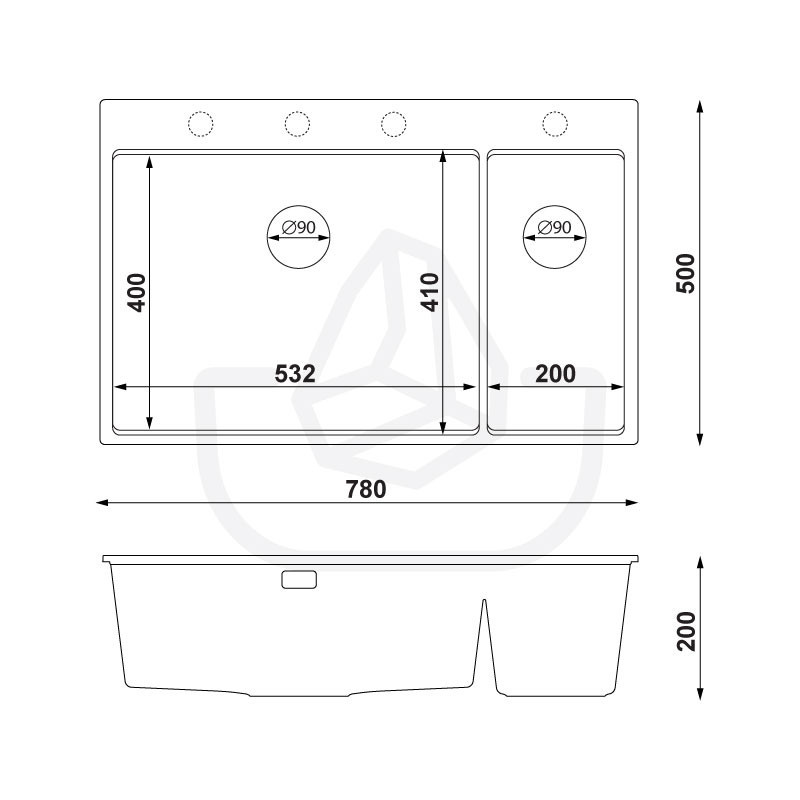Multifunktional Eineinhalbbecken Granitspüle ohne Abtropffläche Rubin 80 Dual High Level