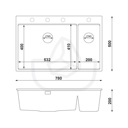 Multifunktional Eineinhalbbecken Granitspüle ohne Abtropffläche Rubin 80 Dual High Level